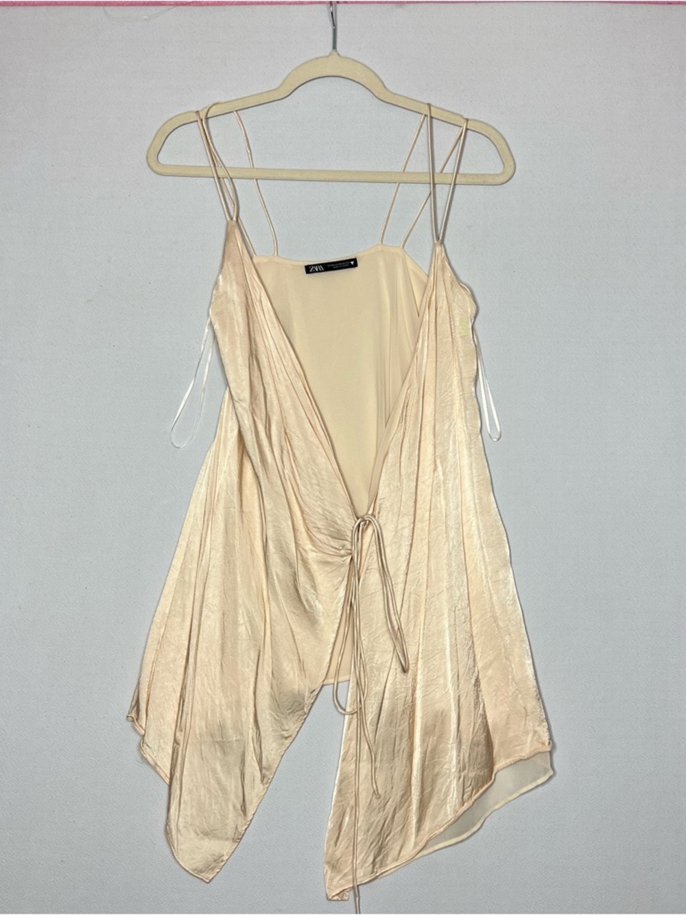 Zara Champagne Satin Mini Dress with Tie Front